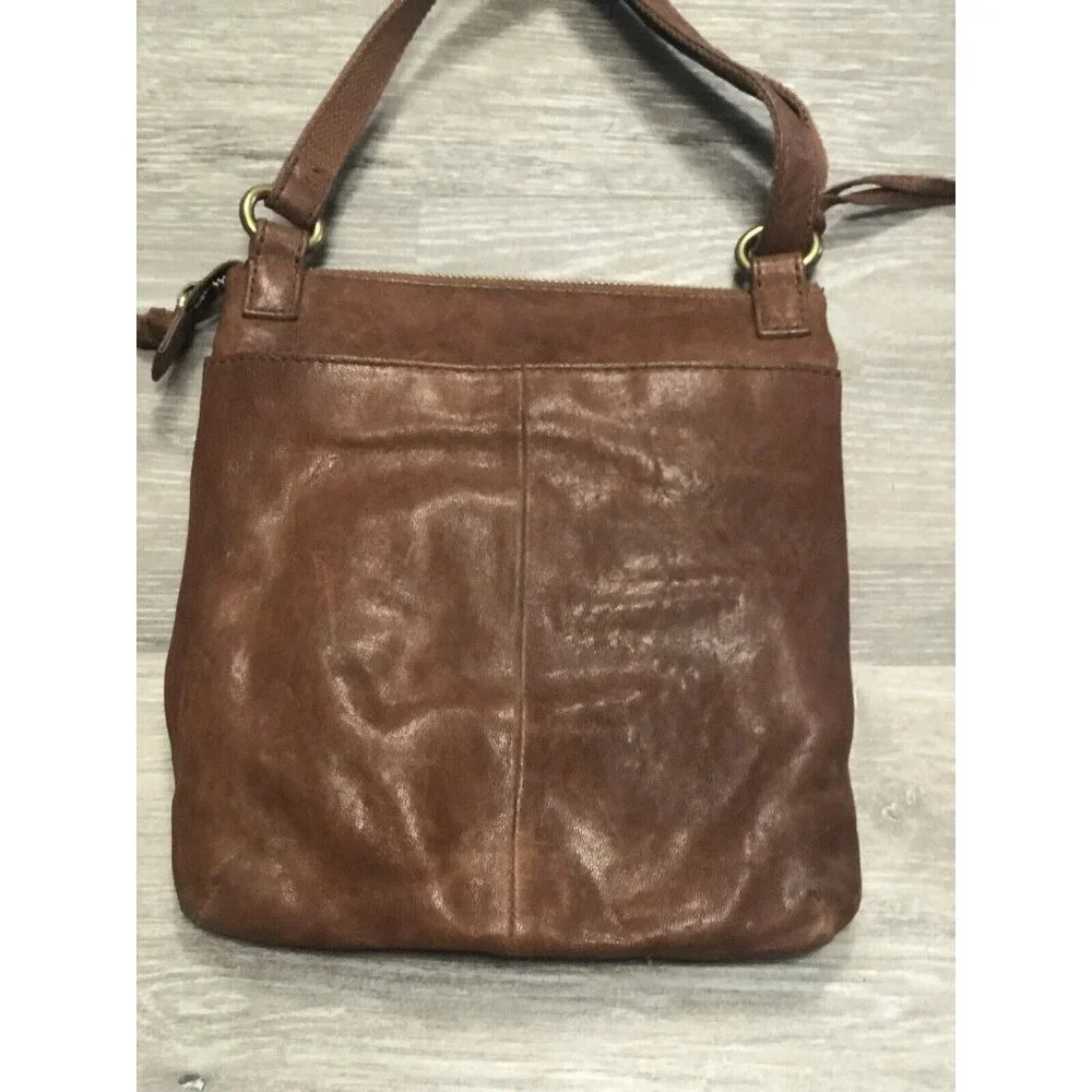 Fossil Vintage Genuine‎ Brown Leather Handbag Hobo Shoulder Bag Crossbody